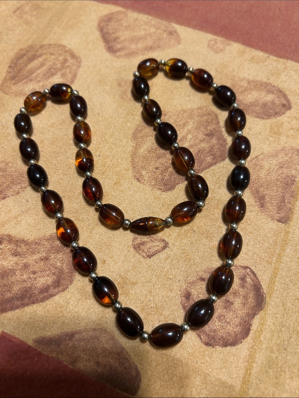Amber Bead Necklace and Bracelet Set - Classic Brown Tone